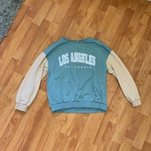 SHEIN Los Angeles Beige Sleeve and Light Green-Blue Sweater